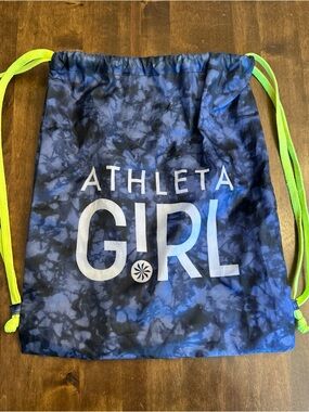 Athleta Girl‎ Backpack Blue Tie Dye Neon Drawstring Bag Dance Cheer Poms Class
